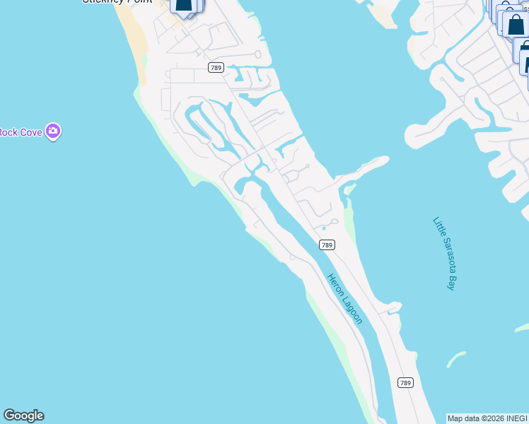 map of restaurants, bars, coffee shops, grocery stores, and more near 7629 Sanderling Road in Sarasota