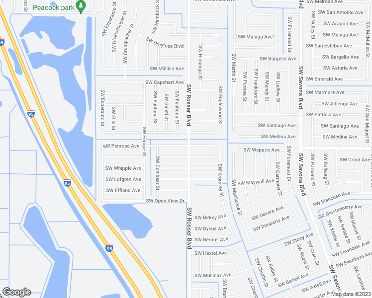 map of restaurants, bars, coffee shops, grocery stores, and more near 1702 Southwest Penrose Avenue in Port St. Lucie