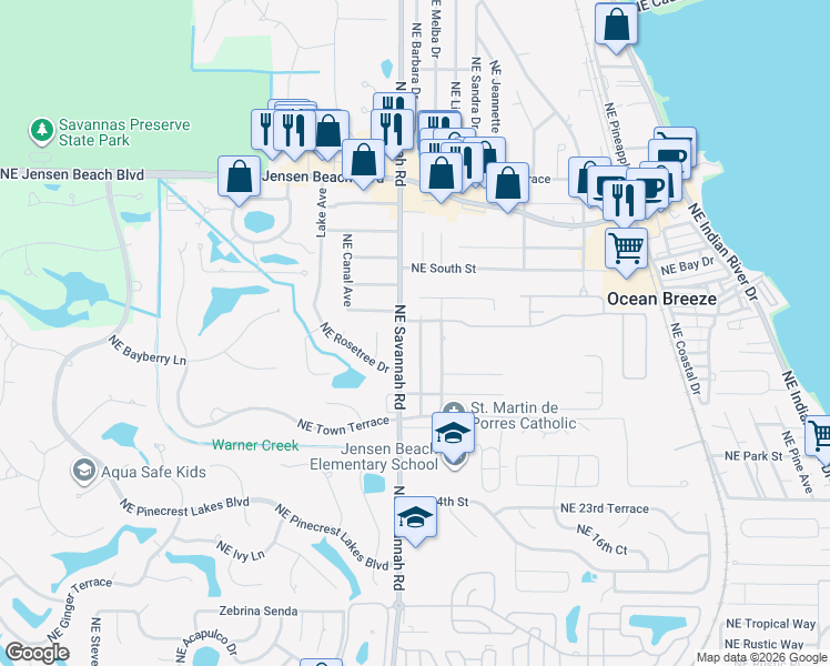map of restaurants, bars, coffee shops, grocery stores, and more near 2872 Northeast Spruce Ridge Avenue in Jensen Beach