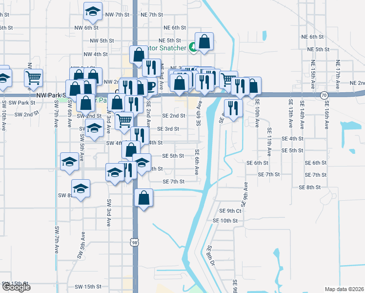 map of restaurants, bars, coffee shops, grocery stores, and more near 412 Southwest 4th Street in Okeechobee