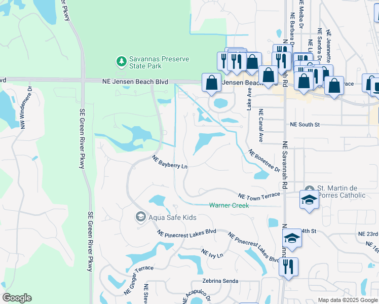 map of restaurants, bars, coffee shops, grocery stores, and more near 471 Northeast Town Terrace in Jensen Beach