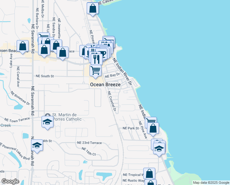 map of restaurants, bars, coffee shops, grocery stores, and more near Northeast Starboard Way in Ocean Breeze