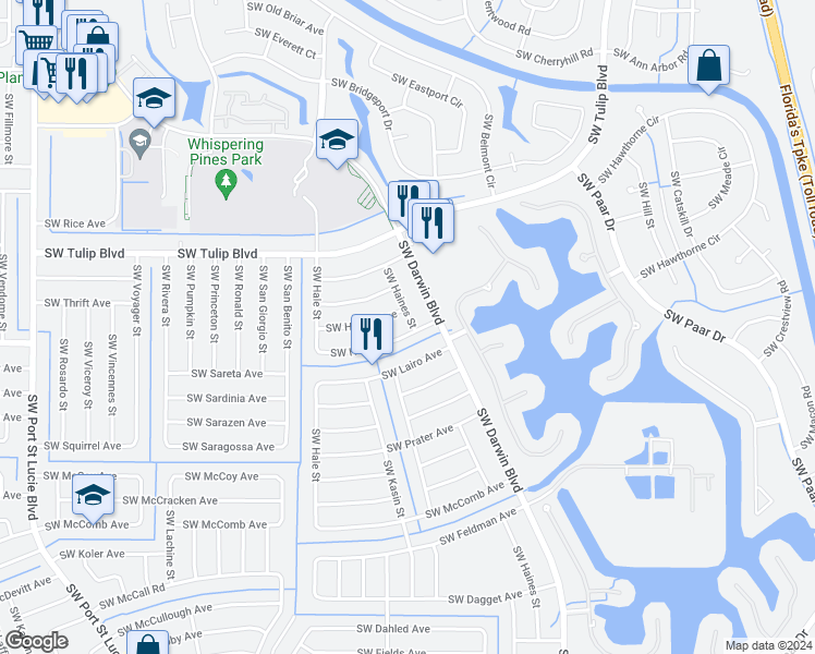 map of restaurants, bars, coffee shops, grocery stores, and more near 437 Southwest Fifer Avenue in Port St. Lucie