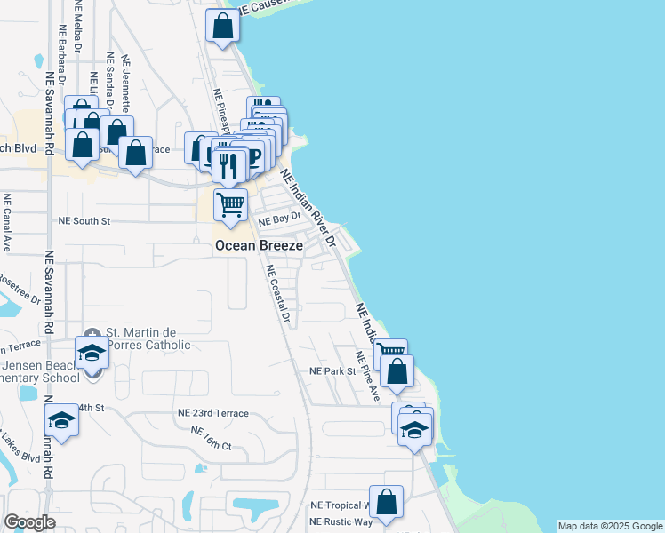 map of restaurants, bars, coffee shops, grocery stores, and more near 2900 Northeast Indian River Drive in Jensen Beach