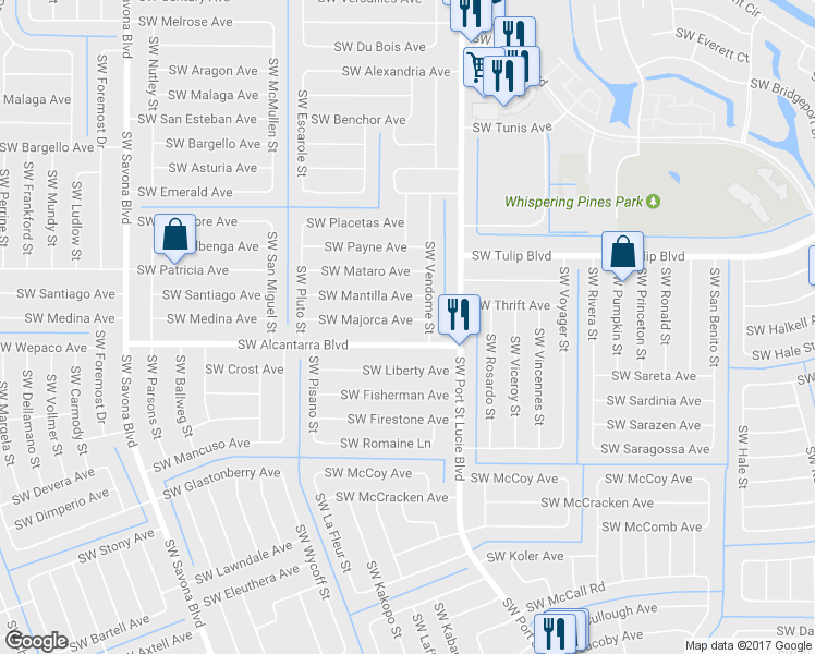 map of restaurants, bars, coffee shops, grocery stores, and more near 1010 Southwest Majorca Avenue in Port St. Lucie