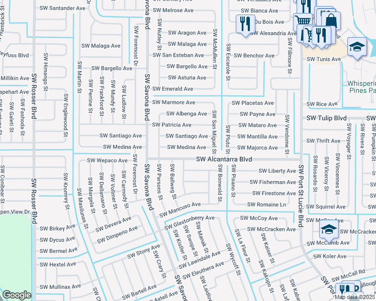 map of restaurants, bars, coffee shops, grocery stores, and more near 1234 SW Medina Ave in Port St Lucie