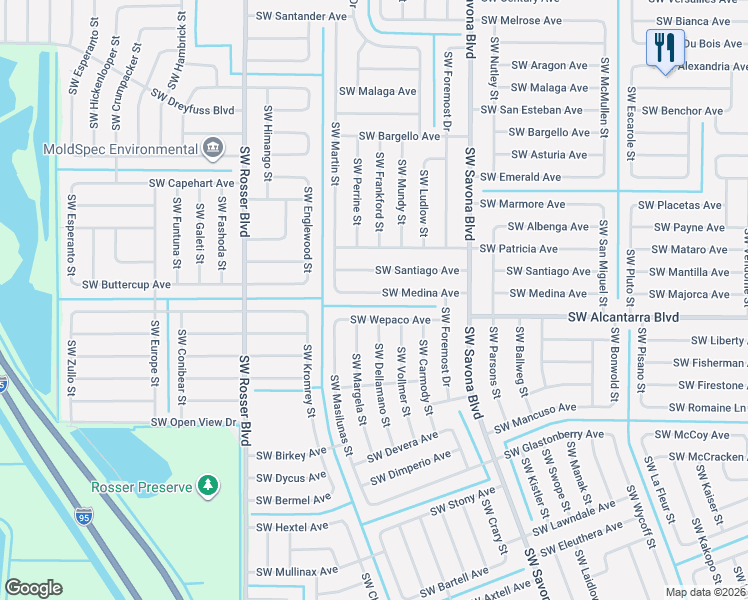 map of restaurants, bars, coffee shops, grocery stores, and more near 1450 Southwest Medina Avenue in Port St. Lucie