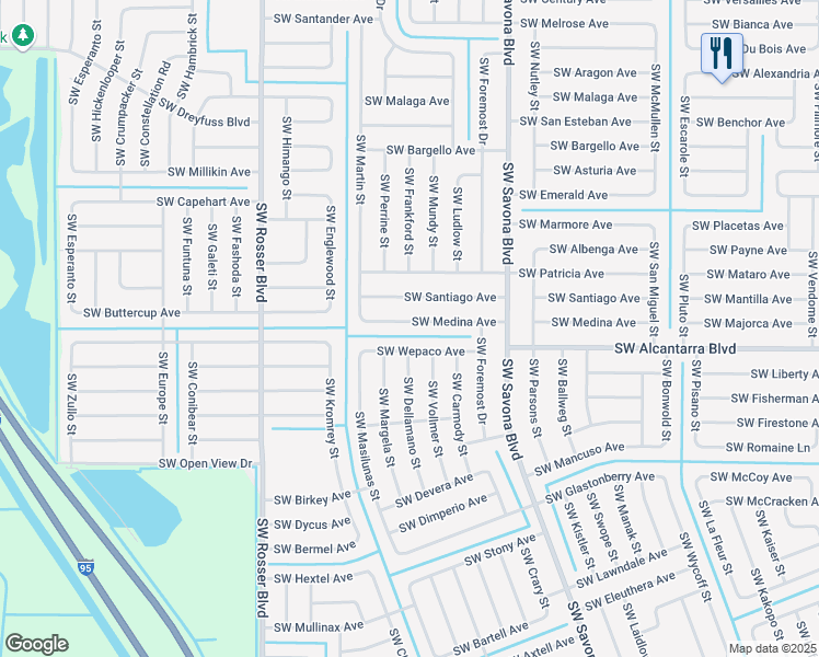 map of restaurants, bars, coffee shops, grocery stores, and more near 1450 Southwest Medina Avenue in Port St. Lucie