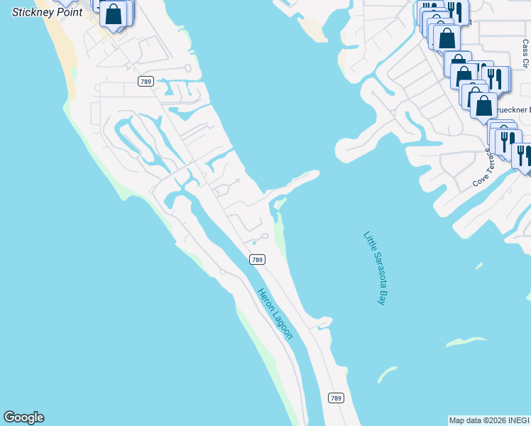 map of restaurants, bars, coffee shops, grocery stores, and more near 1285 Oyster Cove Drive in Sarasota
