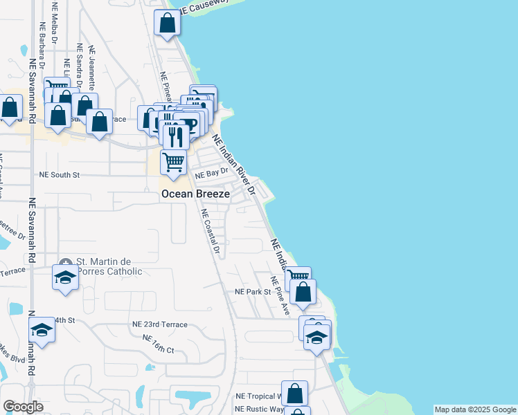 map of restaurants, bars, coffee shops, grocery stores, and more near 2900 Northeast Indian River Drive in Jensen Beach