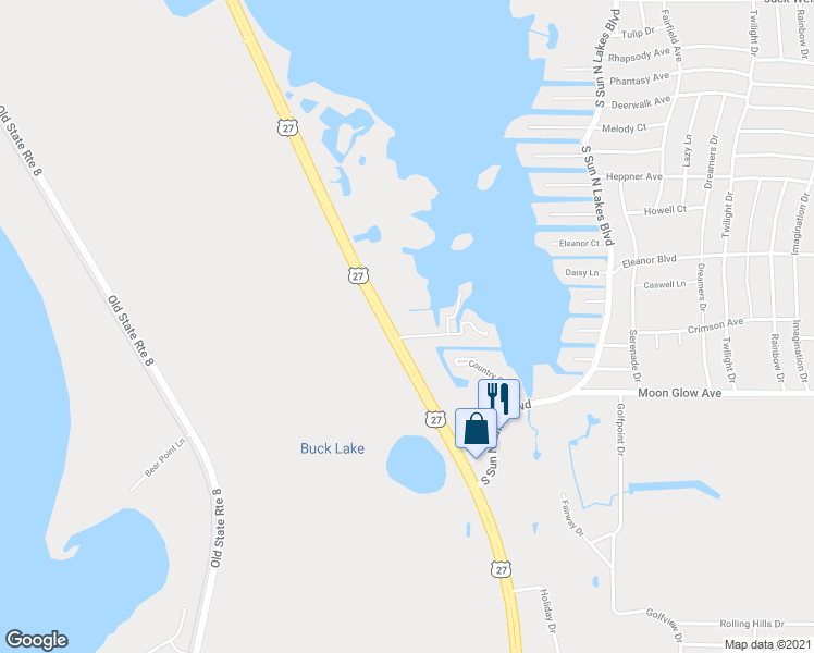 map of restaurants, bars, coffee shops, grocery stores, and more near 1001 Coronado Court in Lake Placid