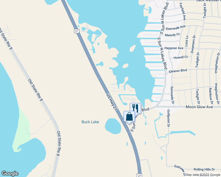 map of restaurants, bars, coffee shops, grocery stores, and more near 1001 Coronado Court in Lake Placid