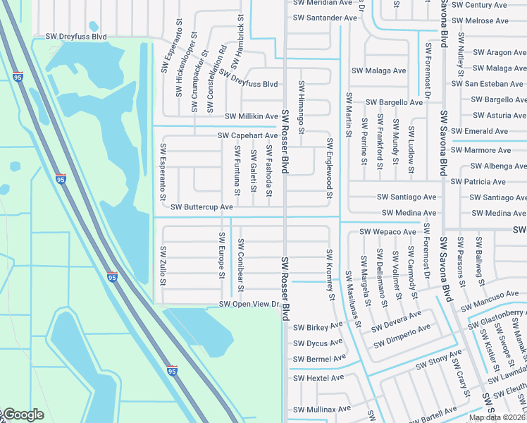 map of restaurants, bars, coffee shops, grocery stores, and more near 1734 Southwest Buttercup Avenue in Port St. Lucie