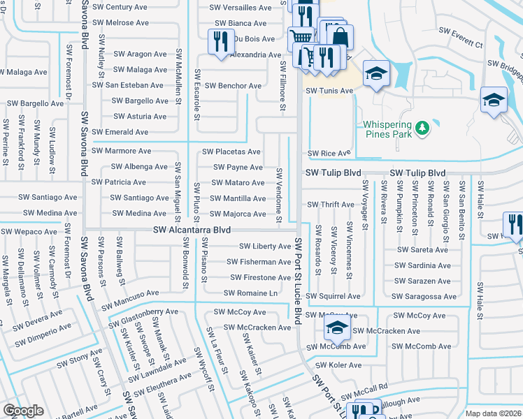 map of restaurants, bars, coffee shops, grocery stores, and more near 1010 Southwest Majorca Avenue in Port St. Lucie