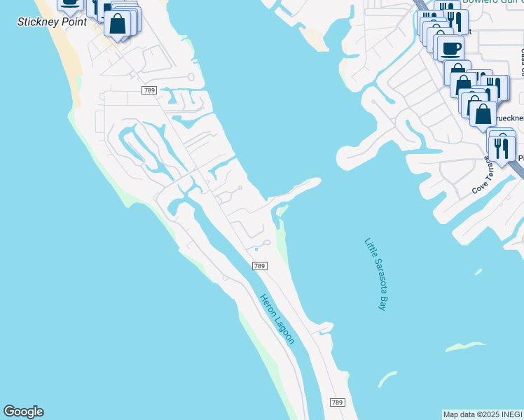 map of restaurants, bars, coffee shops, grocery stores, and more near 1320 Point Crisp Road in Sarasota
