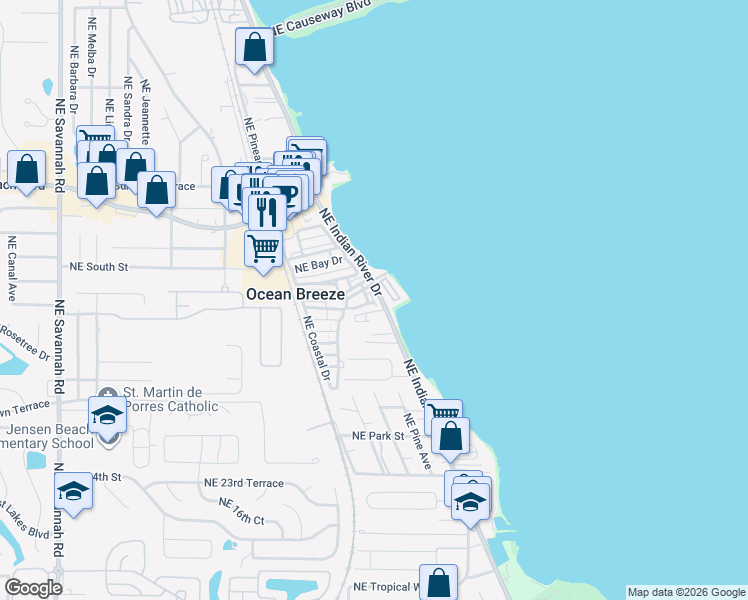 map of restaurants, bars, coffee shops, grocery stores, and more near 2900 Northeast Indian River Drive in Jensen Beach
