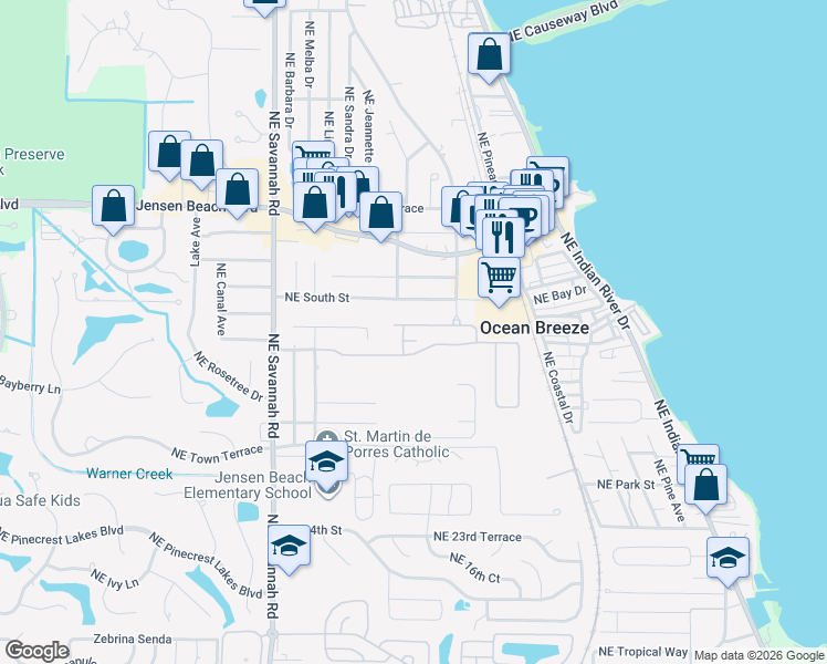 map of restaurants, bars, coffee shops, grocery stores, and more near 1554 Northeast White Pine Terrace in Ocean Breeze