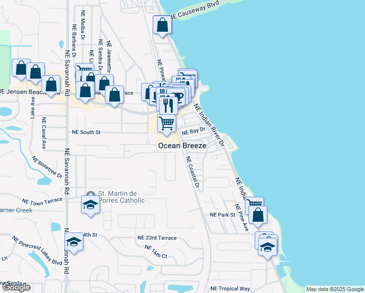 map of restaurants, bars, coffee shops, grocery stores, and more near in OCEAN BRZ PK