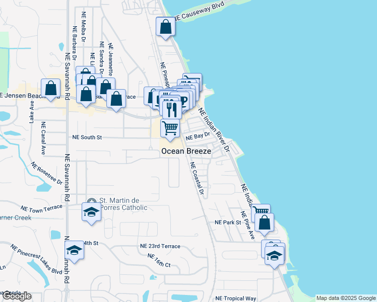 map of restaurants, bars, coffee shops, grocery stores, and more near 1 Northeast Coastal Drive in Ocean Breeze