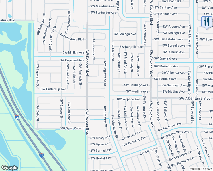 map of restaurants, bars, coffee shops, grocery stores, and more near 3489 Southwest Englewood Street in Port St. Lucie