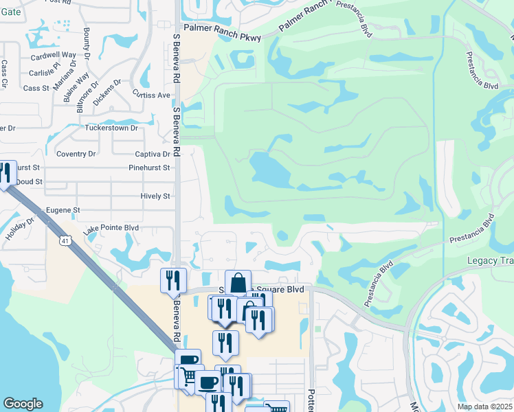 map of restaurants, bars, coffee shops, grocery stores, and more near 3716 Torrey Pines Boulevard in Sarasota
