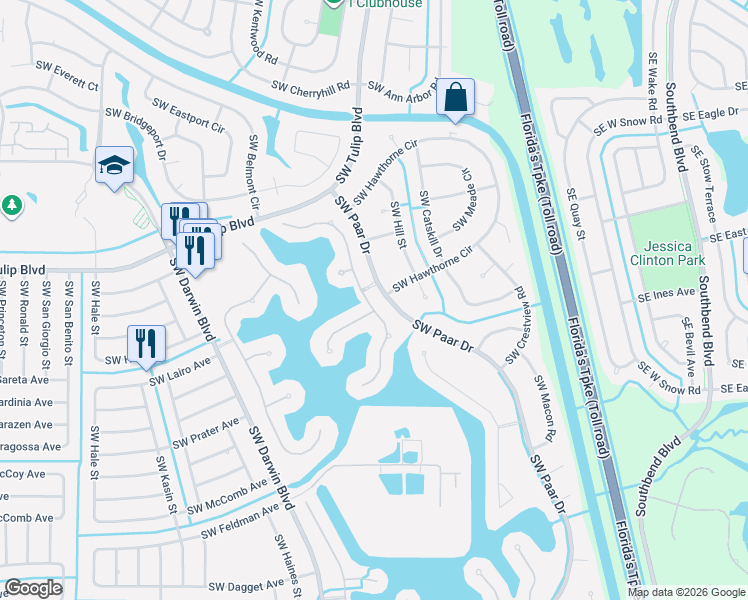 map of restaurants, bars, coffee shops, grocery stores, and more near 208 Southwest Fernleaf tr in Port St. Lucie