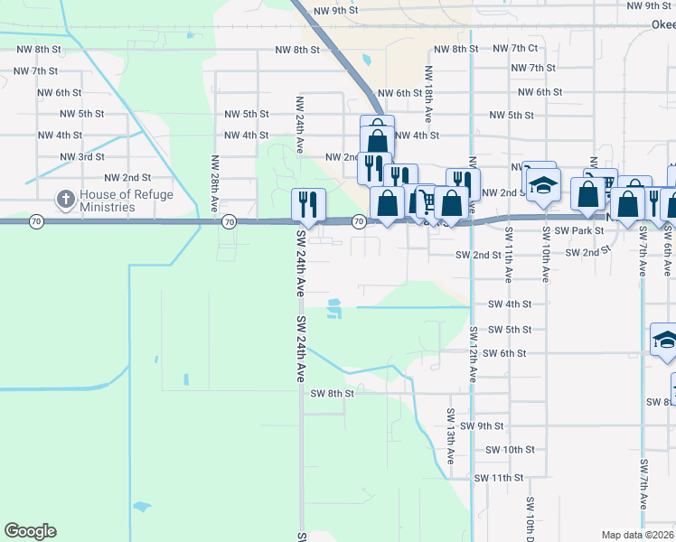 map of restaurants, bars, coffee shops, grocery stores, and more near 2252 Southwest 2nd Court in Okeechobee