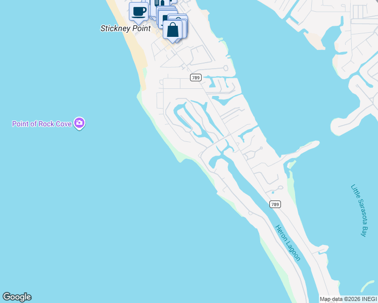 map of restaurants, bars, coffee shops, grocery stores, and more near 7366 Point of Rocks Road in Sarasota