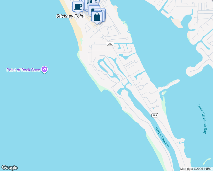map of restaurants, bars, coffee shops, grocery stores, and more near 7366 Point of Rocks Rd in Sarasota