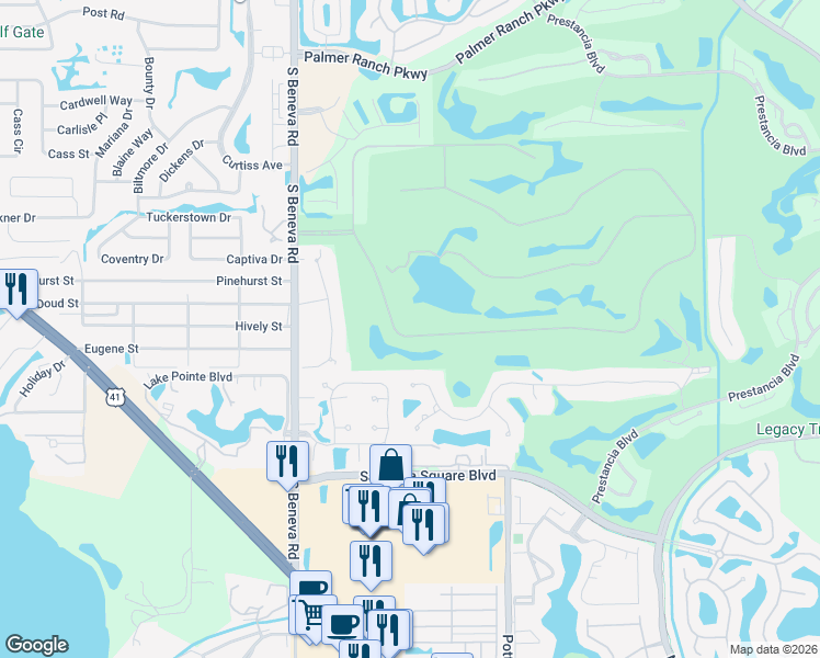 map of restaurants, bars, coffee shops, grocery stores, and more near 3716 Torrey Pines Boulevard in Sarasota