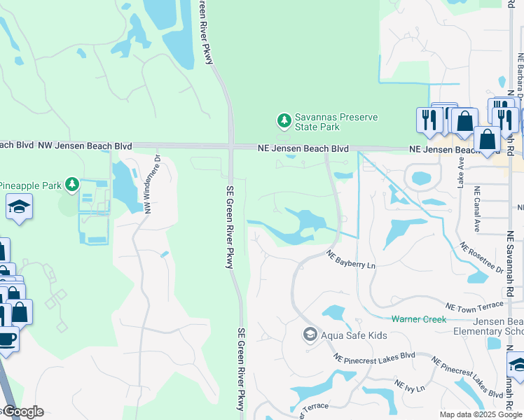 map of restaurants, bars, coffee shops, grocery stores, and more near 94 Northeast Acacia Trail in Jensen Beach