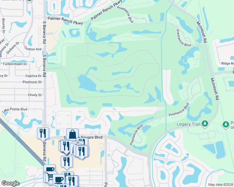 map of restaurants, bars, coffee shops, grocery stores, and more near 3834 Torrey Pines Boulevard in Sarasota