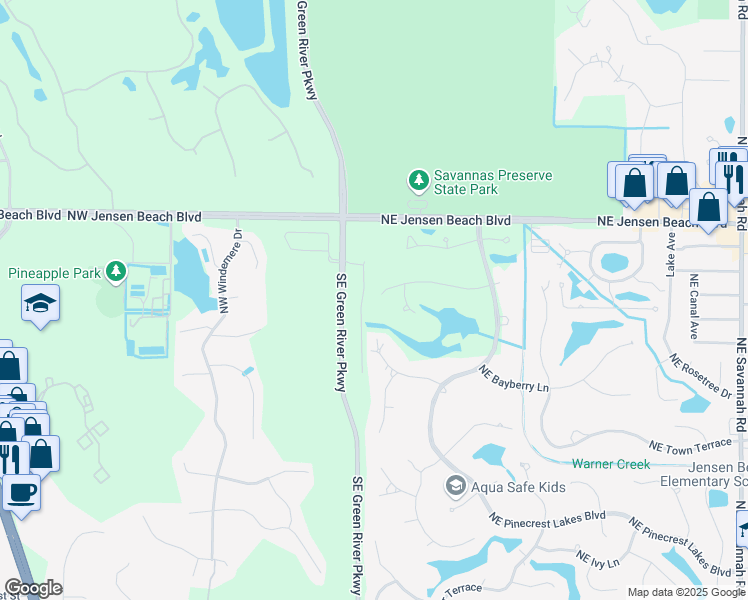 map of restaurants, bars, coffee shops, grocery stores, and more near 94 Northeast Acacia Trail in Jensen Beach