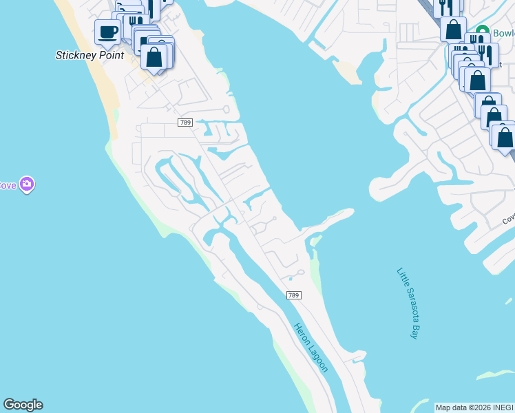 map of restaurants, bars, coffee shops, grocery stores, and more near 1255 Starboard Lane in Sarasota