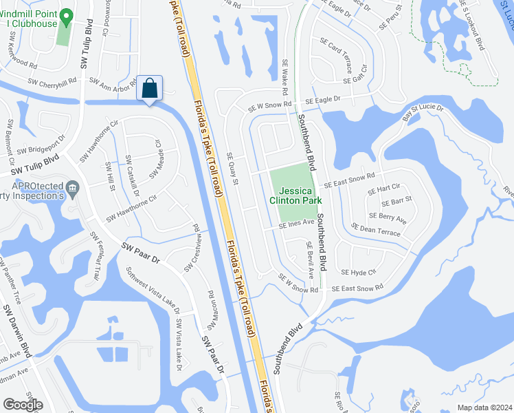 map of restaurants, bars, coffee shops, grocery stores, and more near Southeast West Snow Road in Port St. Lucie