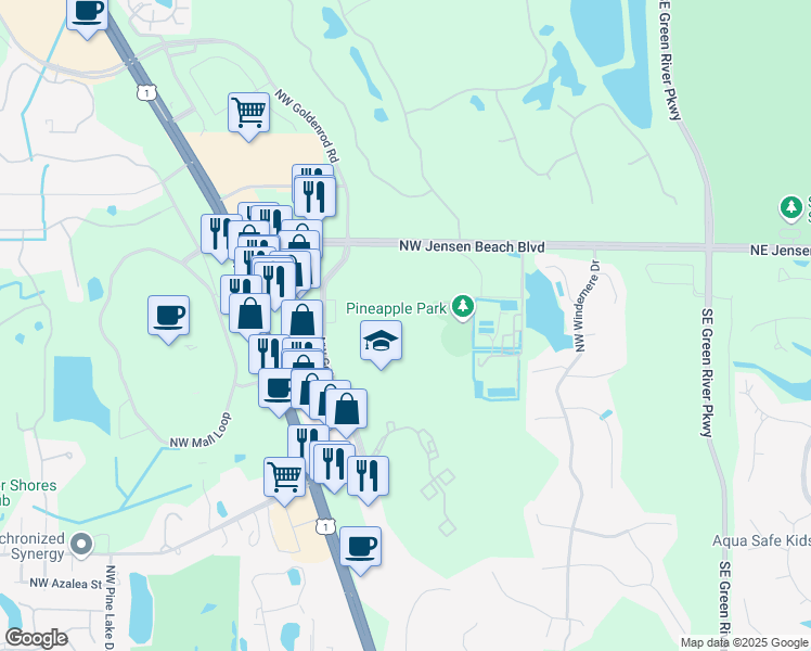 map of restaurants, bars, coffee shops, grocery stores, and more near 2875 Northwest Goldenrod Road in Jensen Beach