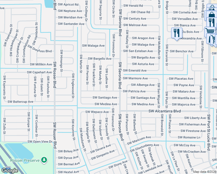 map of restaurants, bars, coffee shops, grocery stores, and more near 3375 Southwest Foremost Drive in Port St. Lucie