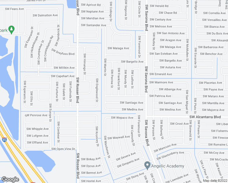 map of restaurants, bars, coffee shops, grocery stores, and more near 3362 Southwest Frankford Street in Port St. Lucie