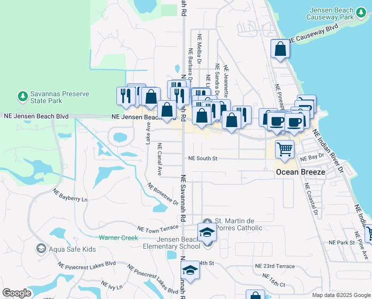 map of restaurants, bars, coffee shops, grocery stores, and more near 1176 Terrace Way in Jensen Beach
