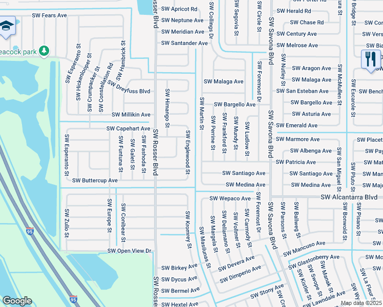 map of restaurants, bars, coffee shops, grocery stores, and more near 3442 Southwest Englewood Street in Port St. Lucie