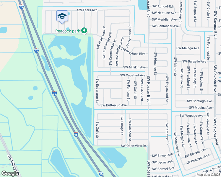 map of restaurants, bars, coffee shops, grocery stores, and more near 3401 Southwest Edo Street in Port Saint Lucie