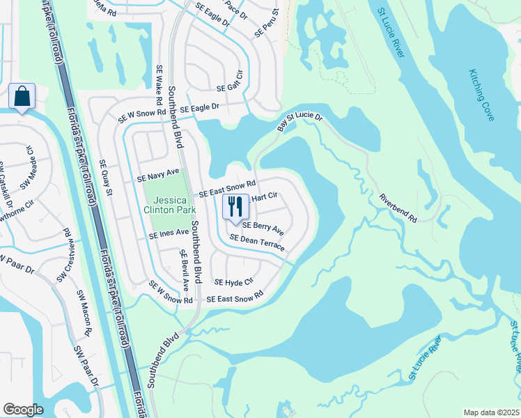map of restaurants, bars, coffee shops, grocery stores, and more near 601 Southeast Barr Street in Port St. Lucie