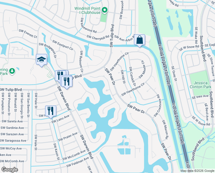 map of restaurants, bars, coffee shops, grocery stores, and more near 129 Southwest Fernleaf tr in Port St. Lucie