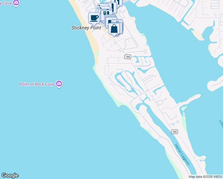 map of restaurants, bars, coffee shops, grocery stores, and more near 7333 Point of Rocks Road in Sarasota