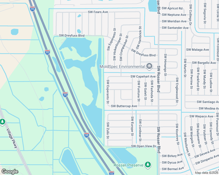 map of restaurants, bars, coffee shops, grocery stores, and more near 3398 Southwest Esperanto Street in Port St. Lucie