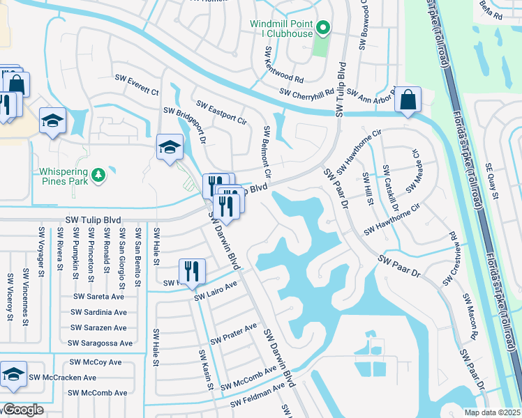 map of restaurants, bars, coffee shops, grocery stores, and more near 521 Southwest Deer Run in Port St. Lucie