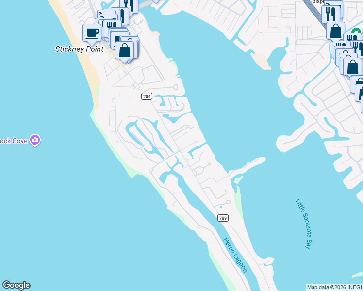 map of restaurants, bars, coffee shops, grocery stores, and more near 7450 Midnight Pass Road in Sarasota