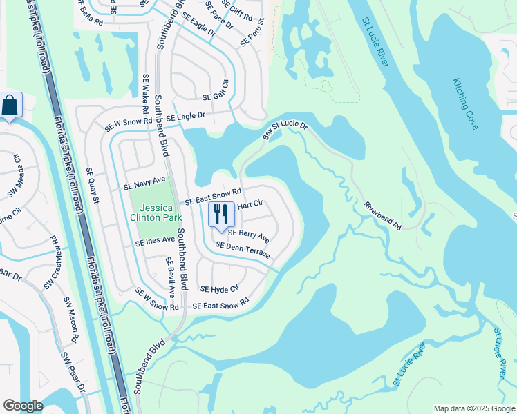 map of restaurants, bars, coffee shops, grocery stores, and more near 601 Southeast Barr Street in Port St. Lucie