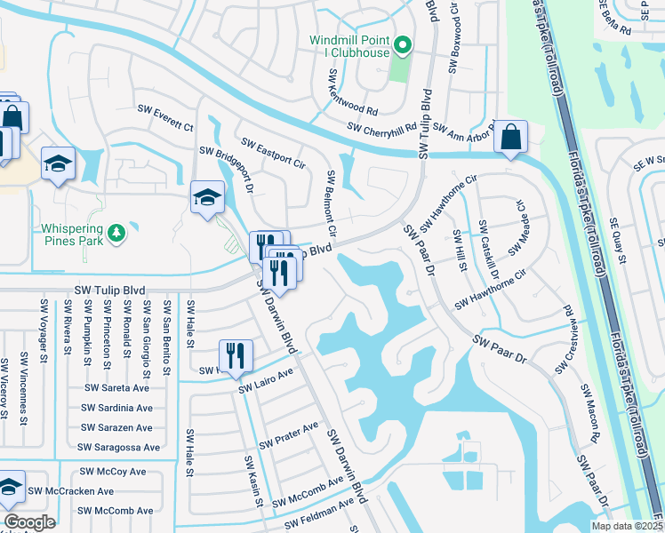 map of restaurants, bars, coffee shops, grocery stores, and more near 521 Southwest Deer Run in Port St. Lucie