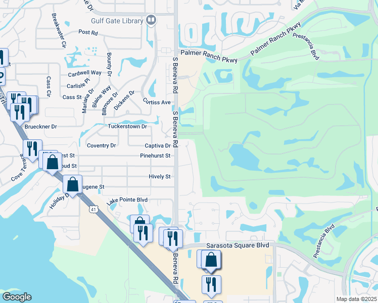map of restaurants, bars, coffee shops, grocery stores, and more near 7762 Fairway Woods Drive in Sarasota